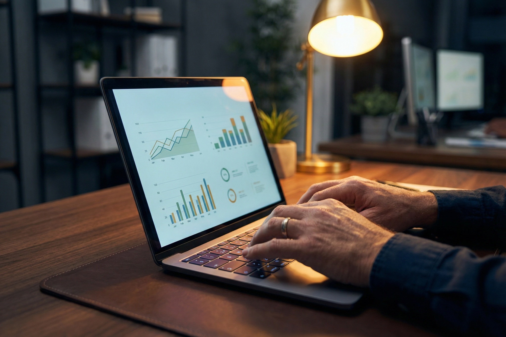 Business professional reviewing workflow data